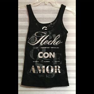 GUESS tank top in black with silver sayings